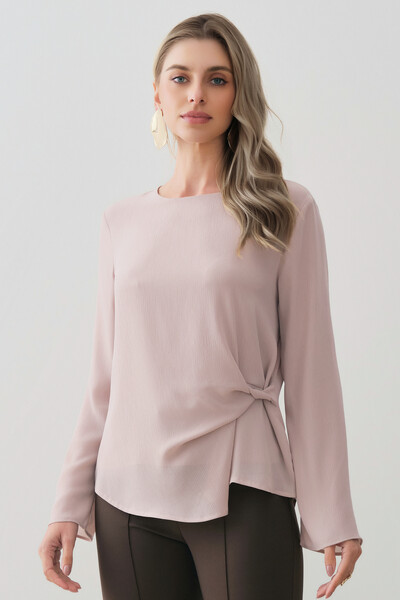 Foto Blusa Dupla Assimétrica de Chiffon Yoryu Manga Longa Evasê Lateral Drapeada