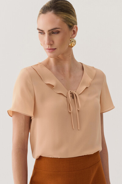 Foto Blusa Decote V Babado Laço