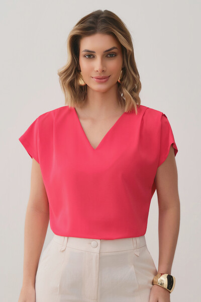 Foto Blusa Manga Morcego Decote V Ombro Pregas Double