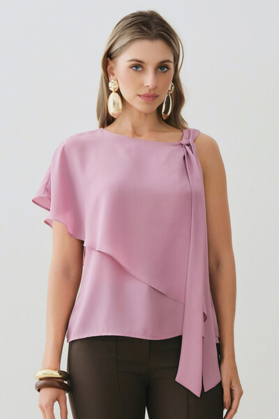 Foto Blusa Assimétrica Dupla Transpassada Um Ombro Só Laço