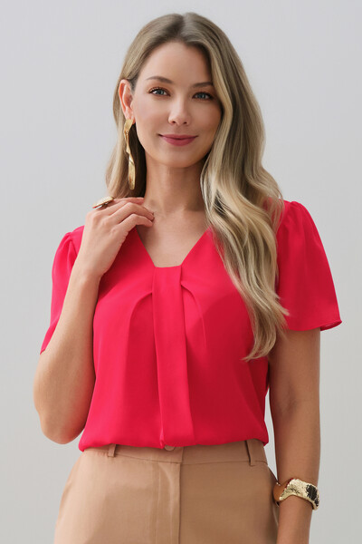 Foto Blusa Decote V Pregas Laço