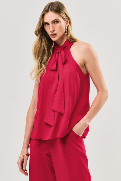Foto Conjunto de Blusa Regata Frente Única Faixa e Pantalona Nervura