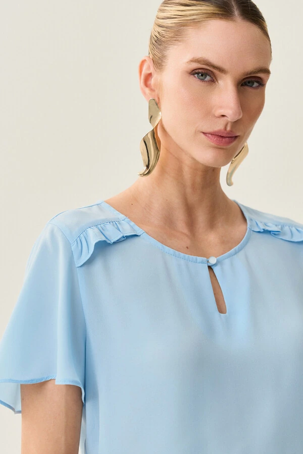 Blusa Decote Gota Vazado Mini Botão Ombro Babadinho