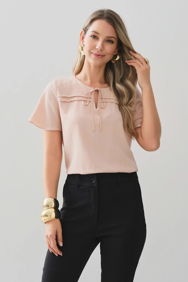 Blusa Decote Laço Pregas Double