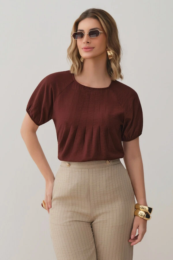Blusa Manga Raglan Elástico Pregas