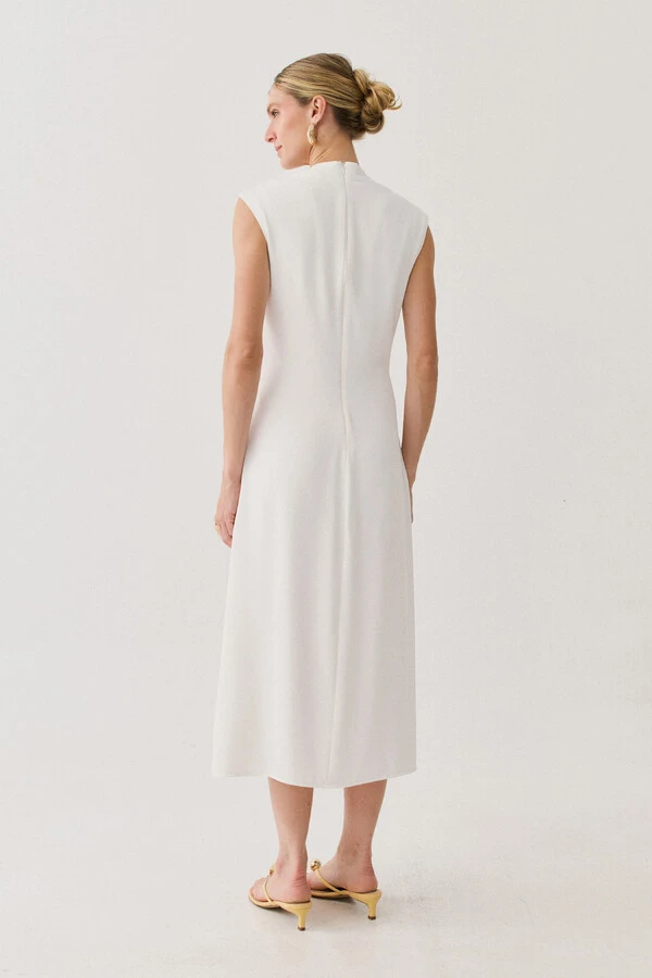 Vestido Midi Regata Assimétrica Decote Pregas Gold