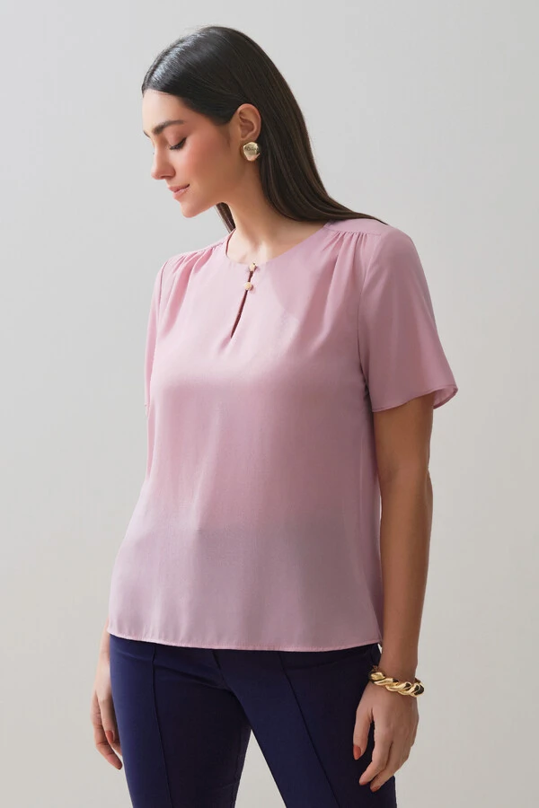 Blusa Decote Gota Gold Pérola Double Ombro Franzidos