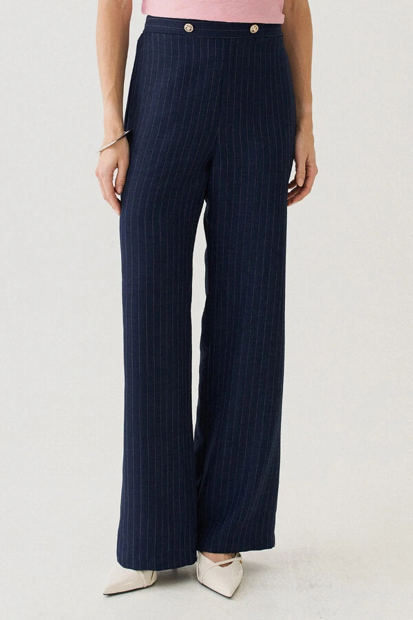 Pantalona Slim Risca de Giz Botões Gold