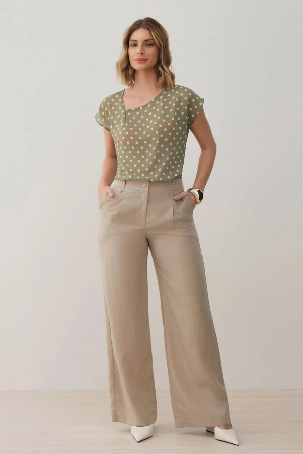 Pantalona Passante Double Prega Botão Forrado