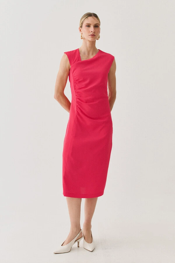 Vestido Midi Regata Decote Assimétrico Franzidos