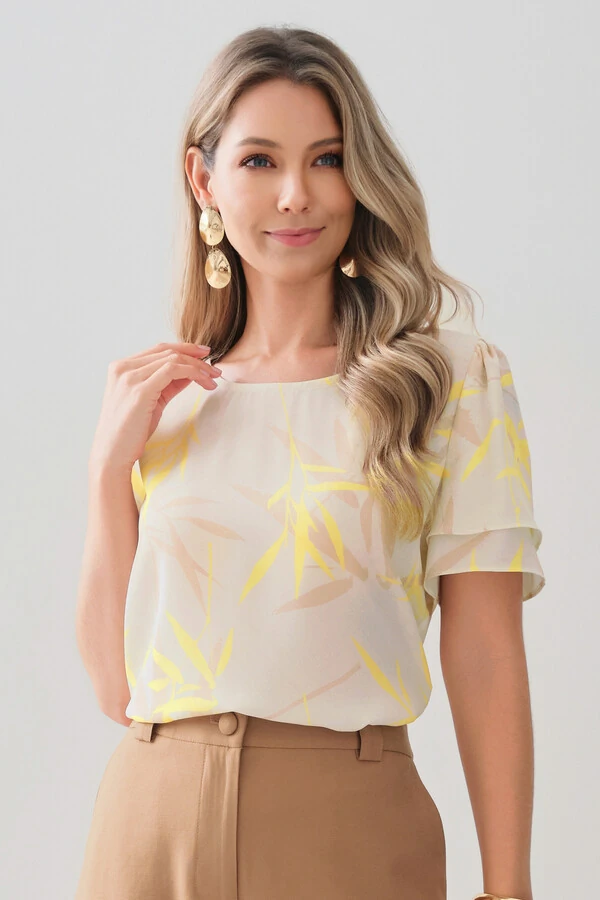 Blusa Folhagem Manga Dupla