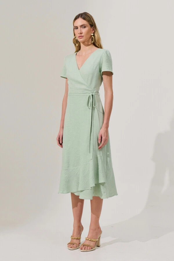 Vestido Midi Transpassado Camada Laço