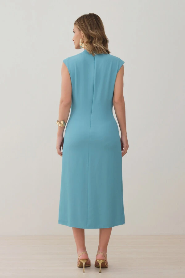 Vestido Midi Regata Assimétrica Decote Pregas Gold