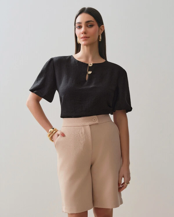 Blusa Manga Balonê Gold Double
