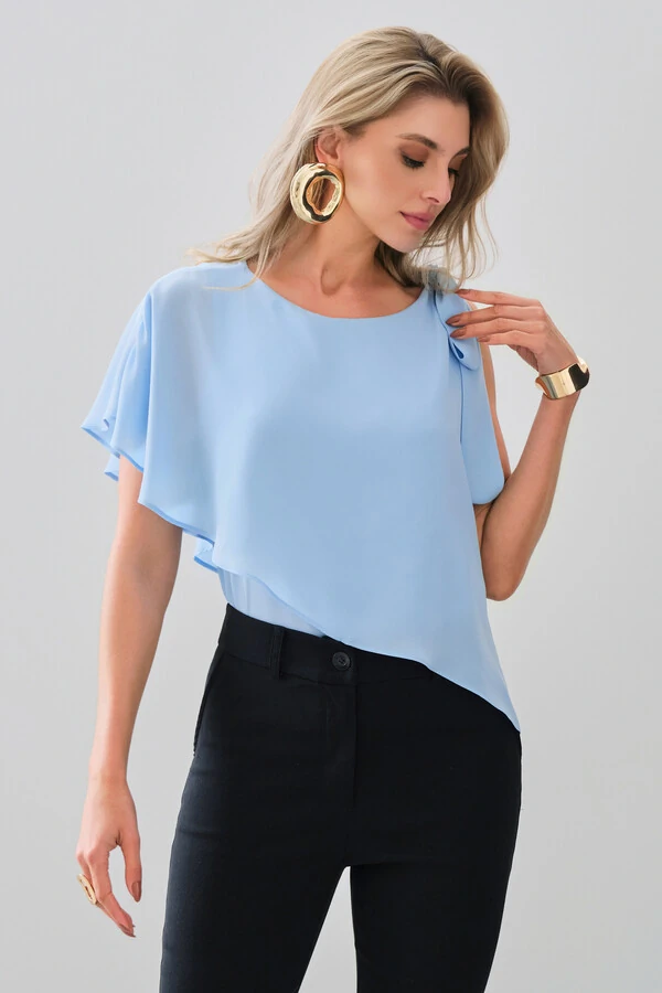 Blusa Assimétrica Dupla Transpassada Um Ombro Só Laço