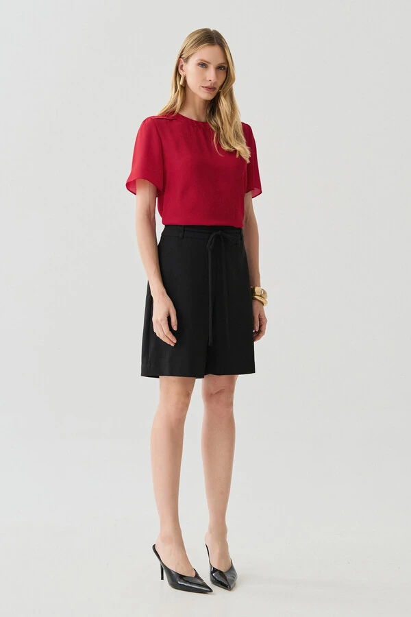 Blusa Manga Evasê Decote Redondo Ombro Prega