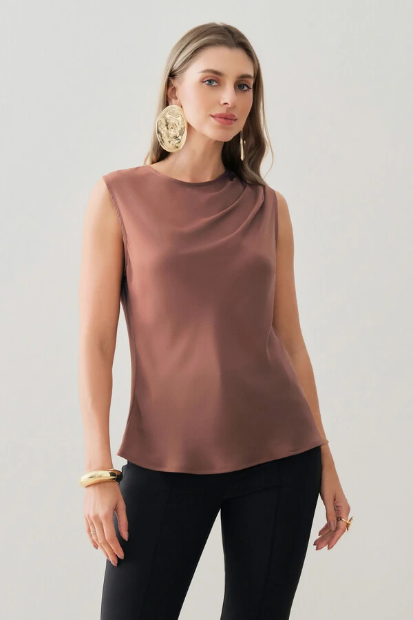 Blusa Regata Assimétrica Ombro Esquero Drapeado Pregas