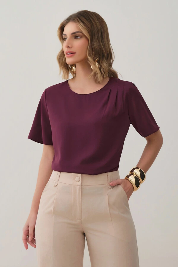 Blusa Assimétrica Pregas Ombro Esquerdo