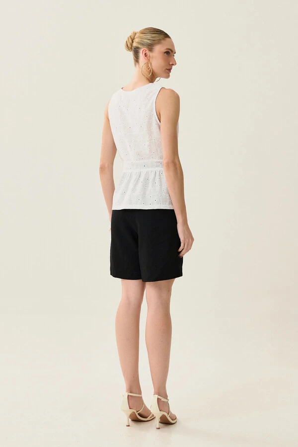 Regata de Laise de Algodão Acinturada Recorte Decote V