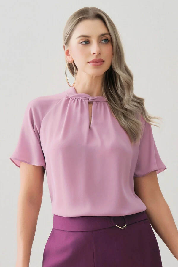 Blusa Manga Ralgan Gola Baixa Torcida Decote Gota Franzido