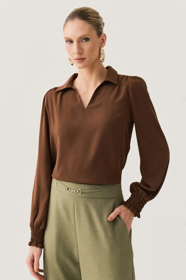 Blusa Manga Longa Punho Lastex Gola Polo Deocte V