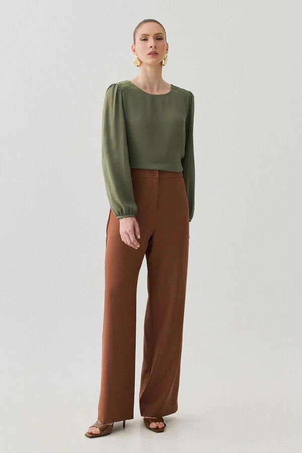 Blusa Manga Longa Ombro Recortes Double