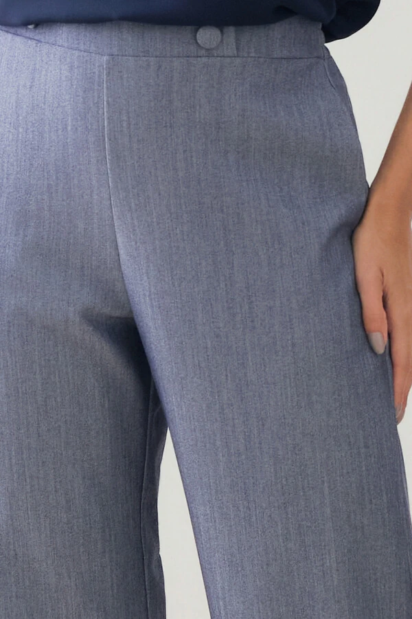 Calça Reta de Alfaiataria Cintura Elástico Botões Forrados Double