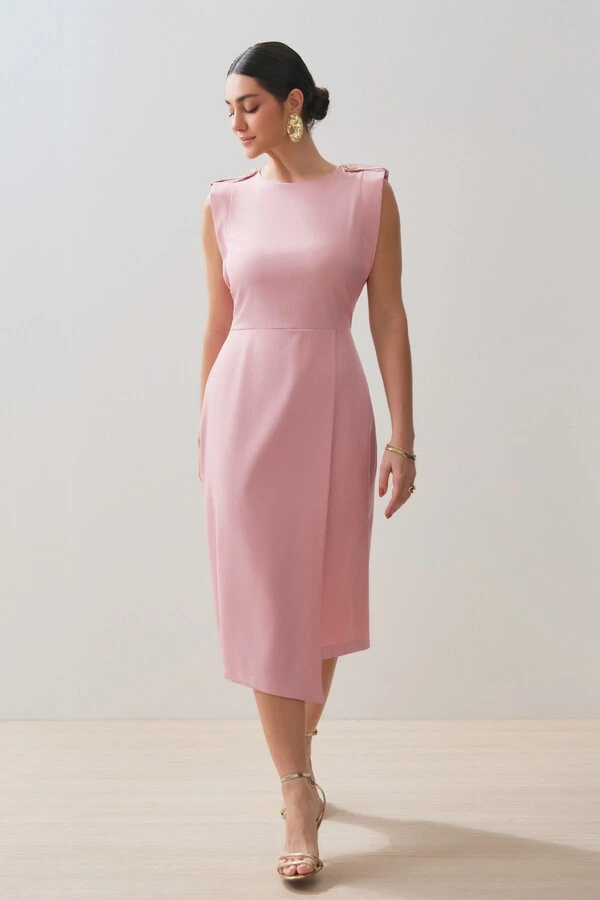 Vestido Midi Regata Transpassada Ombro Martingale Gold