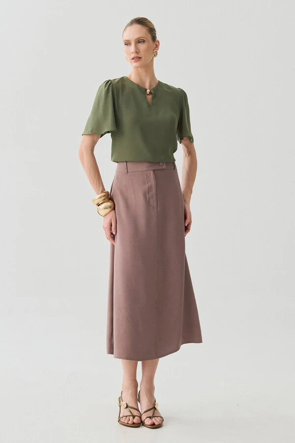 Blusa Manga Evasê Decote Vazado Gold