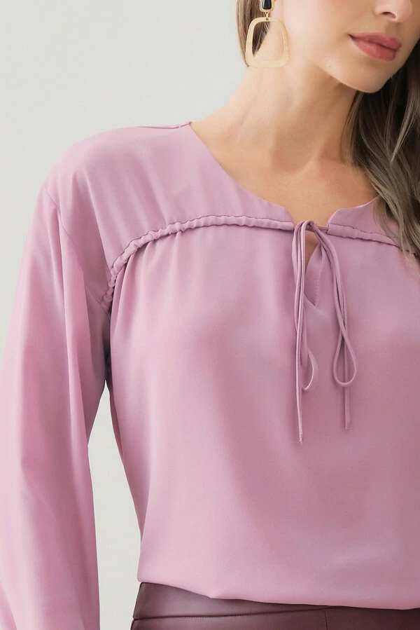 Blusa Manga Longa Punho Gold Decote Cavado Laço Puxante