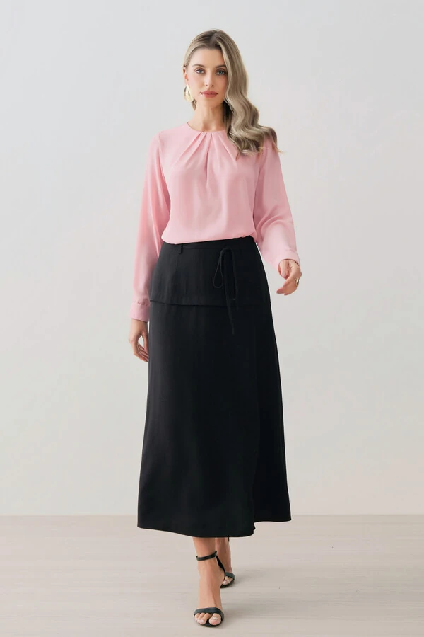 Blusa Manga Longa Punho Decote Pregas