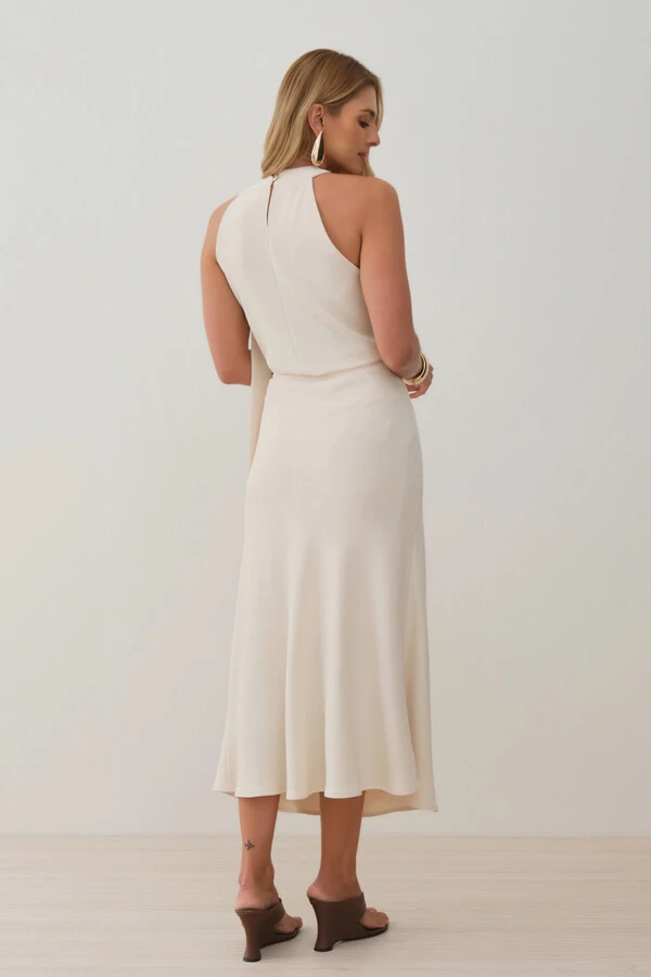 Conjunto de Blusa Regata Frente Única Laço e Saia Midi Evasê