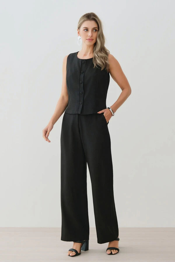 Conjunto de Alfaitaria Colete e Calça Reta Botões Forrados