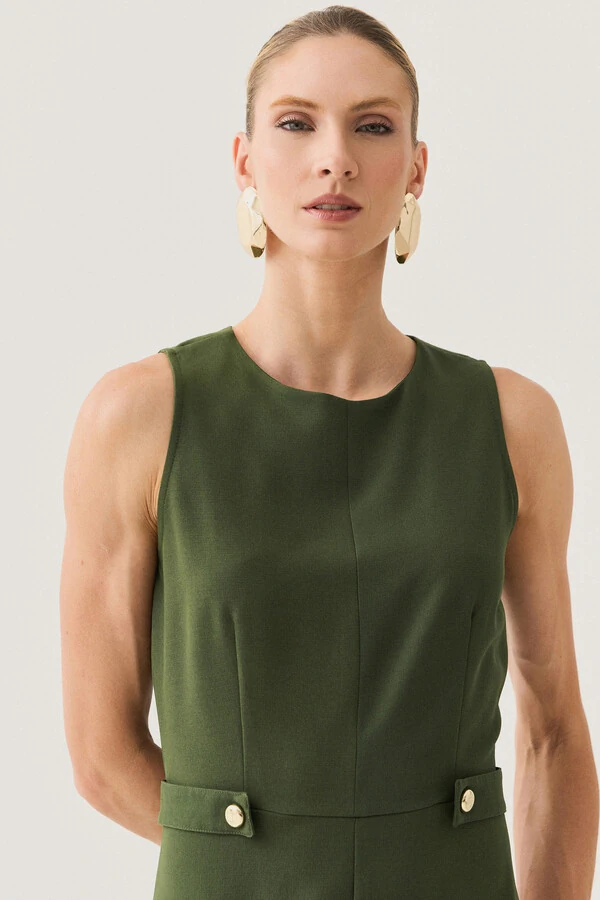 Macacão Regata de Alfaitaria Cintura Martingale Gold