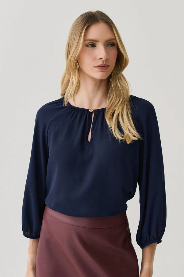 Blusa Manga 3/4 Raglan Decote Gota Gold