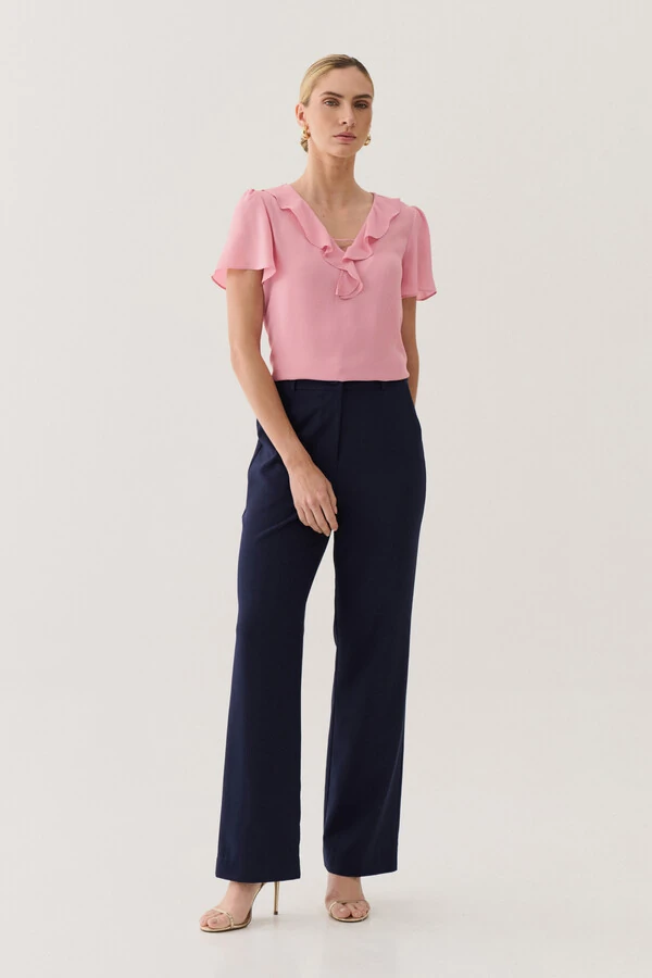 Blusa Manga Evasé Decote V Babado