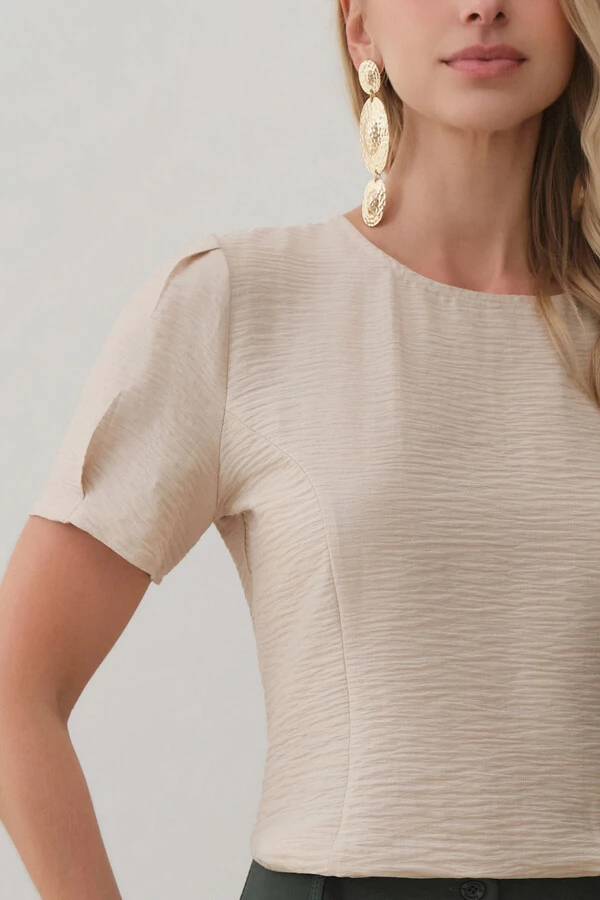 Blusa Manga Prega Recortes