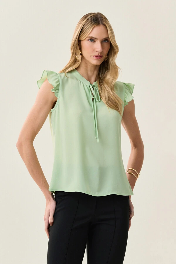 Regata Gola Baixa Laço Ombro Babado