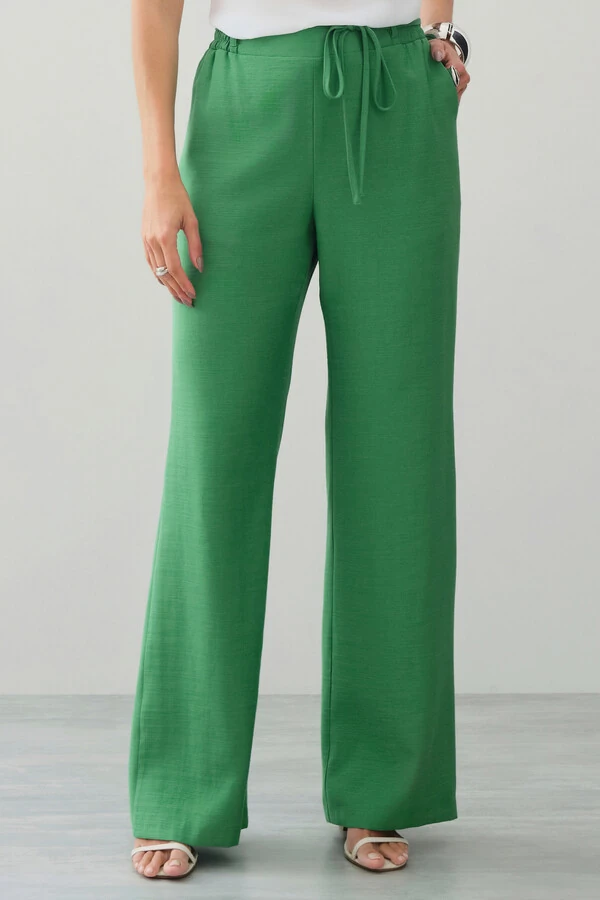 Calça Reta Cintura Elástico Laço Fino