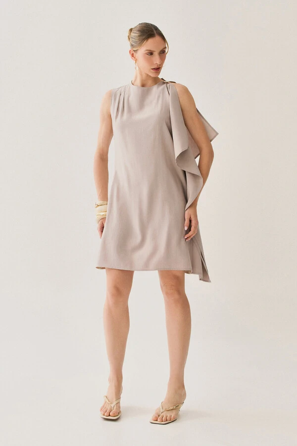 Vestido Regata Assimétrico Ombro Pregas Double Drapeado Gold