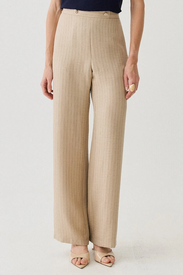 Pantalona Slim Risca de Giz Botões Gold
