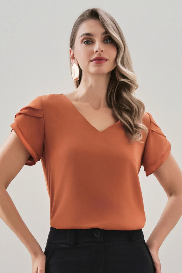 BLUSA MANGA TULIPA DUPLA DECOTE V