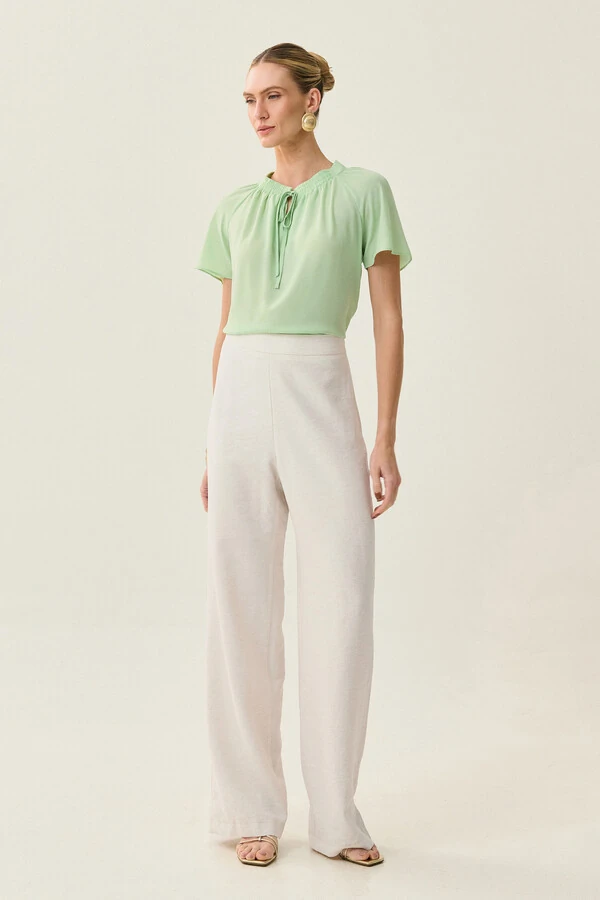 Blusa Manga Raglan Decote Lastex Laço