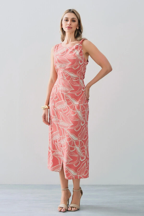 Vestido Midi Regata Assimétrico Transpassado Folhagem Um Ombro Torcido Lateral Franzida