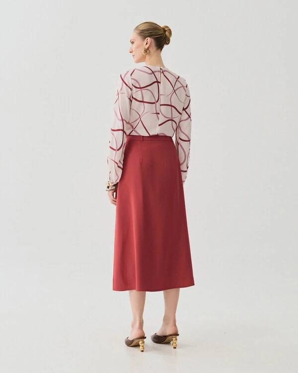 Blusa Abstrata Manga Longa Decote Pregas