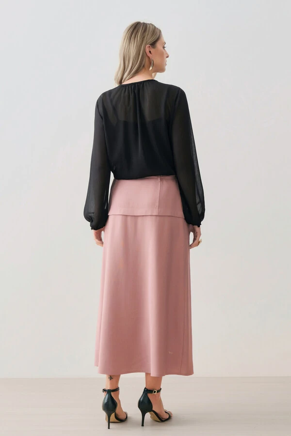 Blusa de Chiffon Yoryu Manga Longa Decote Gota Laço