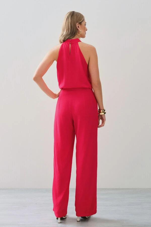 Conjunto de Blusa Regata Frente Única Faixa e Pantalona Nervura