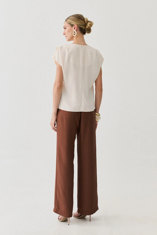 Blusa Manga Morcego Decote V Ombro Pregas Double