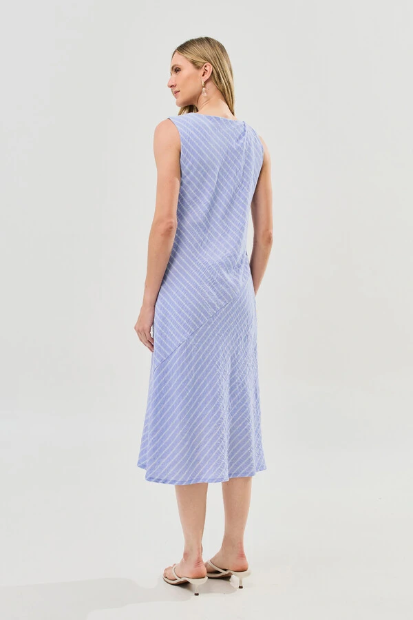 Vestido Midi Regata Assimétrica Listrado Um Ombro Torcido
