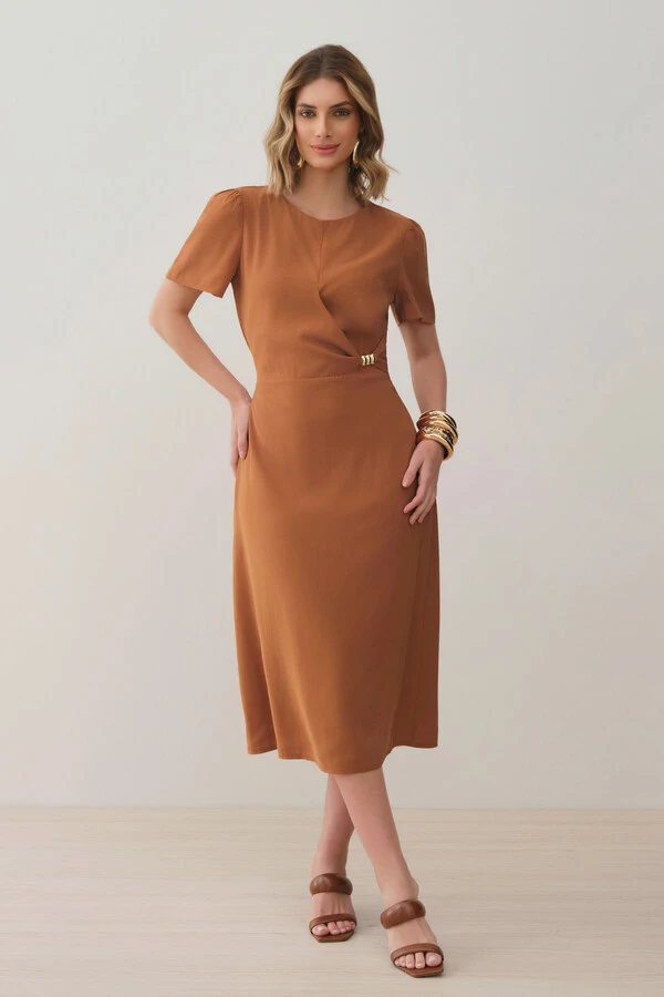 Vestido Midi Leve Transpasse Gold